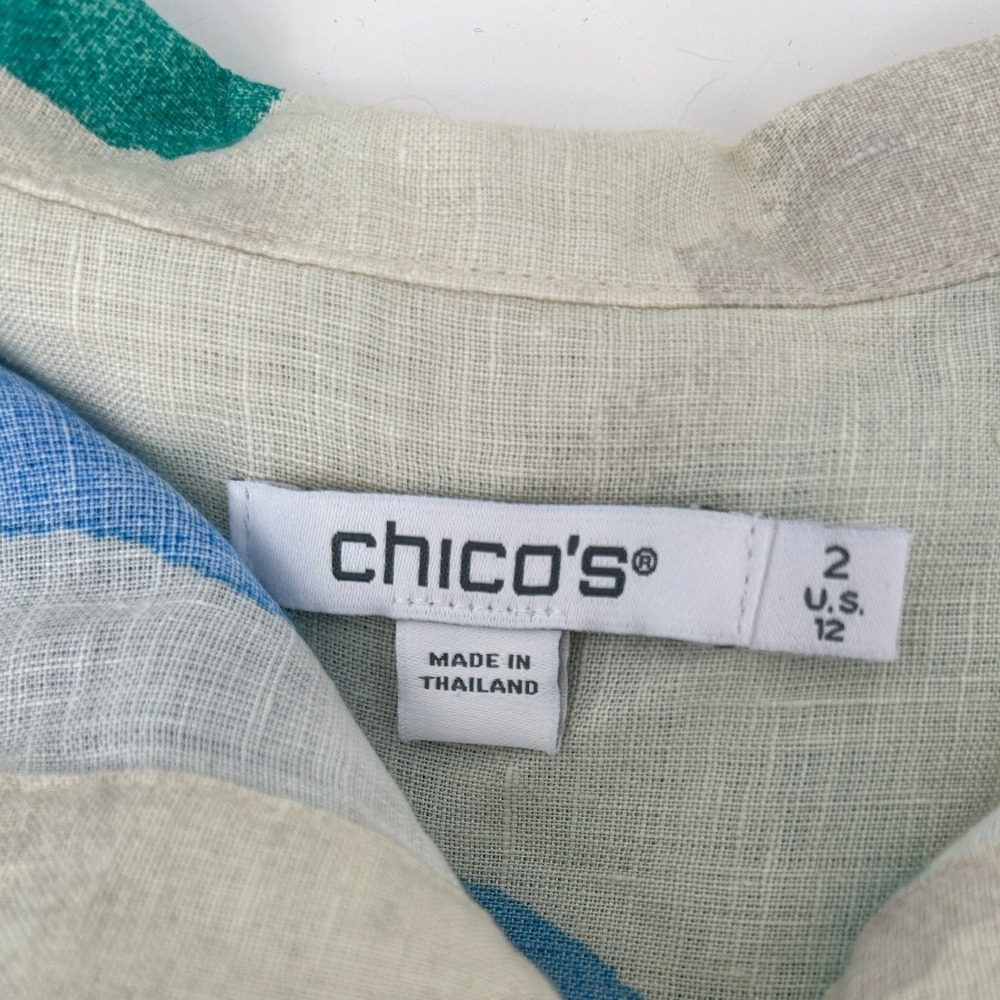 Chicos Linen Popover Top Blouse Size 2 (L/12) Abstract Watercolor - Picture 4 of 6